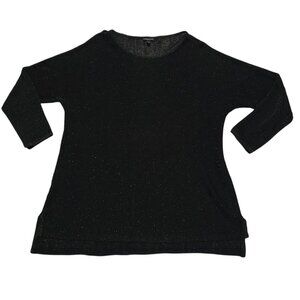 Eileen Fisher Woman Shirt Black Sheer Metallic Tunic Organic Linen Lagenlook 2X